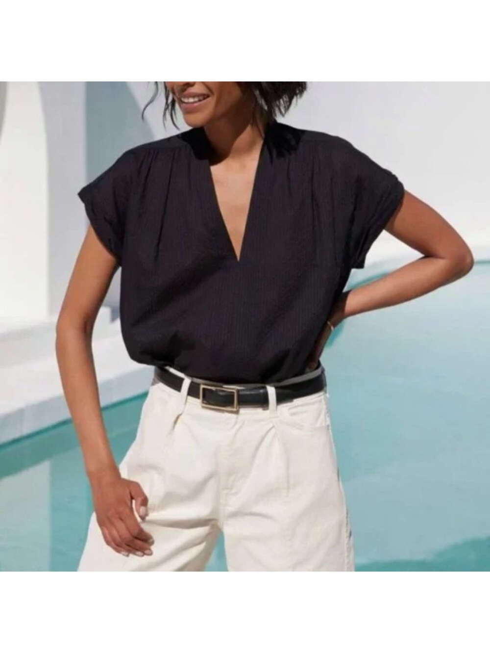 AYR The Daybreak Top in Black Tonal Shadow Stripe Size XS